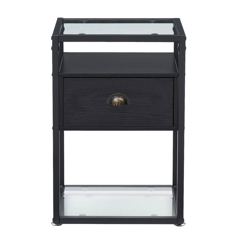Nightstands for Small Spaces, Modern End Tables with Glass Top, Side Tables with Drawers