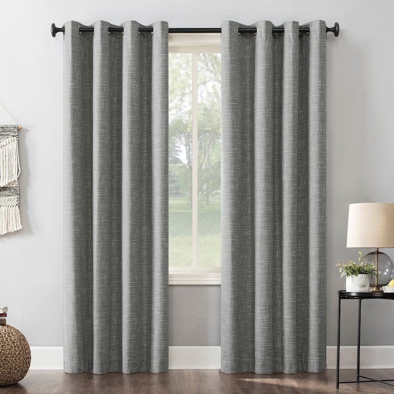 Sun Zero Kline Burlap Weave Thermal Extreme Total Blackout Grommet Curtain Panel, Single Panel - 52 x 96 - Gray