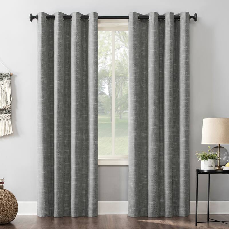 Sun Zero Kline Burlap Weave Thermal Extreme Total Blackout Grommet Curtain Panel, Single Panel - 52 x 63 - Gray