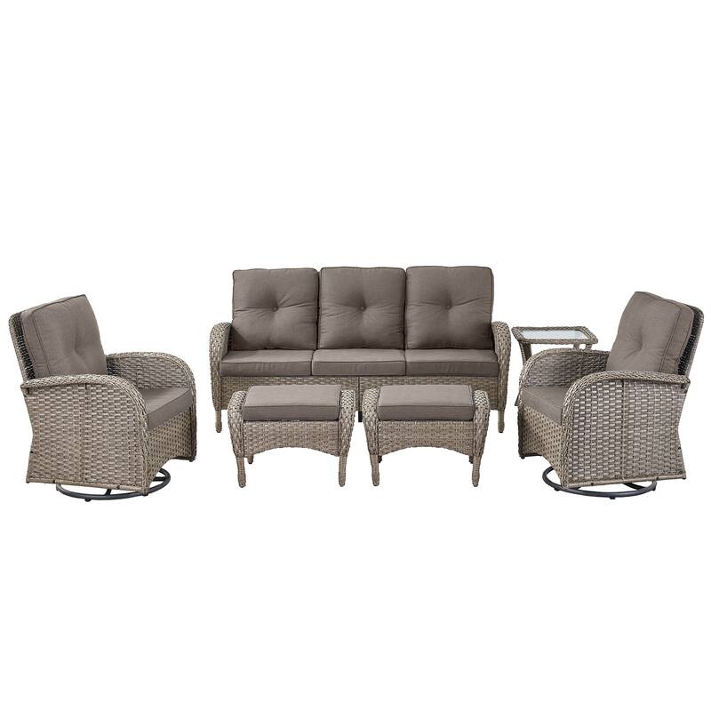 6 Pieces Patio Sofa Chairs Ottoman Grey-Grey - Grey