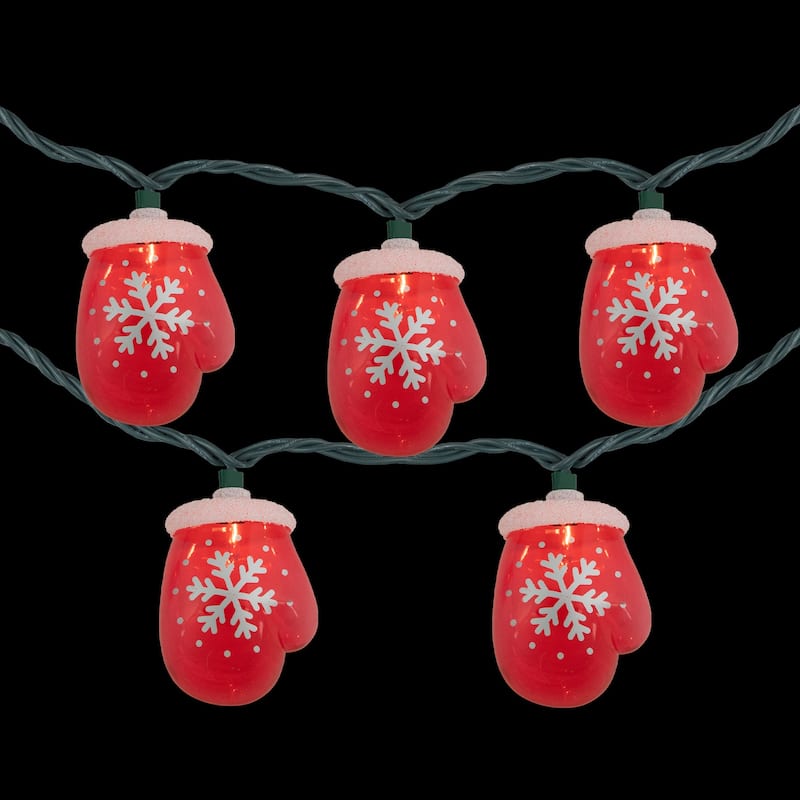 10 Count Red Snowflake Mitten Christmas Light Set 7.5ft Green Wire - 7.5'