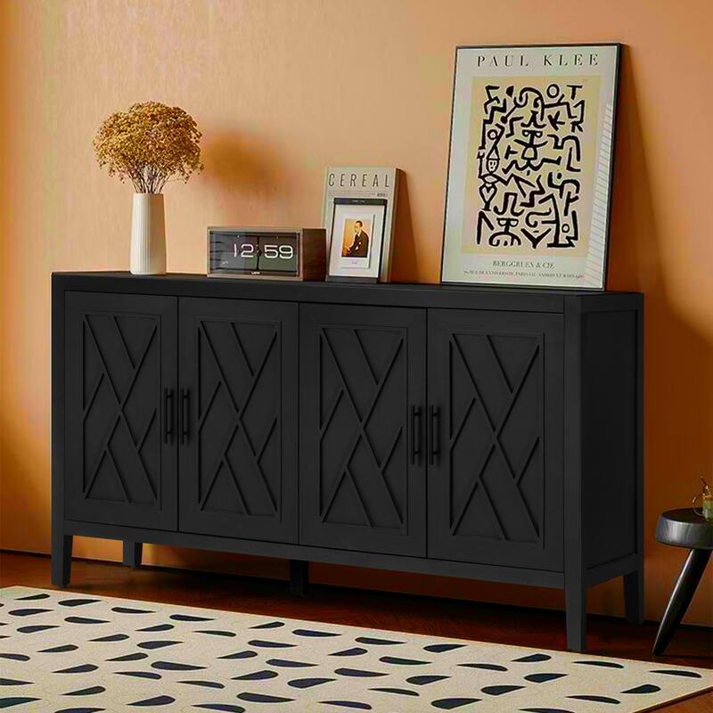 60" 4 Doors Wooden Twill Sideboard - Dark Walnut