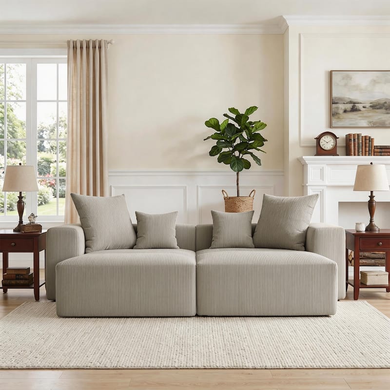 Oversized Corduroy Upholstery Modular Sofa No Assembly