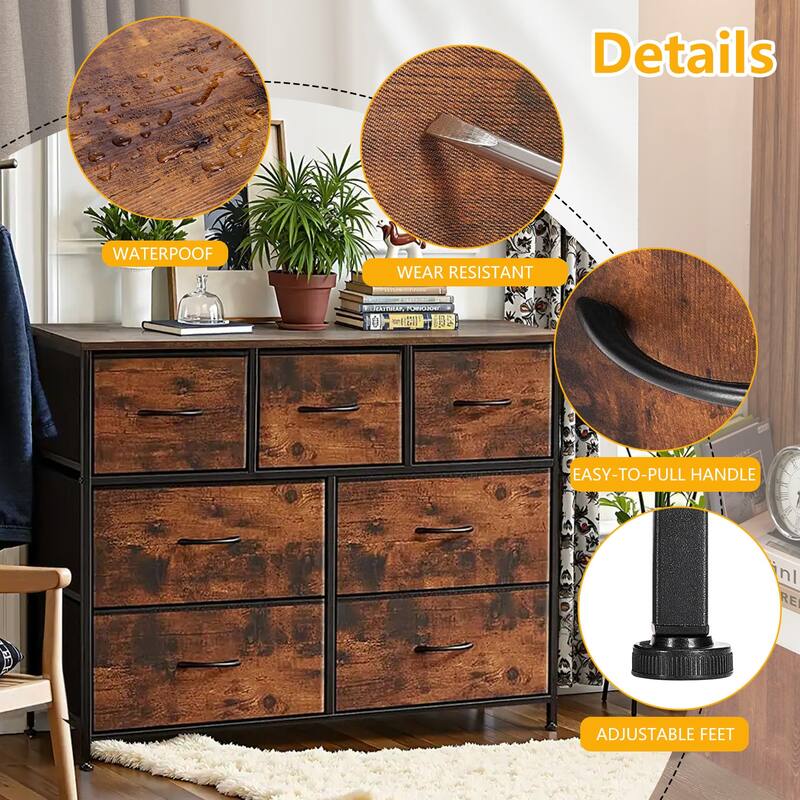 Freestanding 7-Drawer Chest of Drawers Chest Tower TV Stand with Wood Top for Closet Bedroom