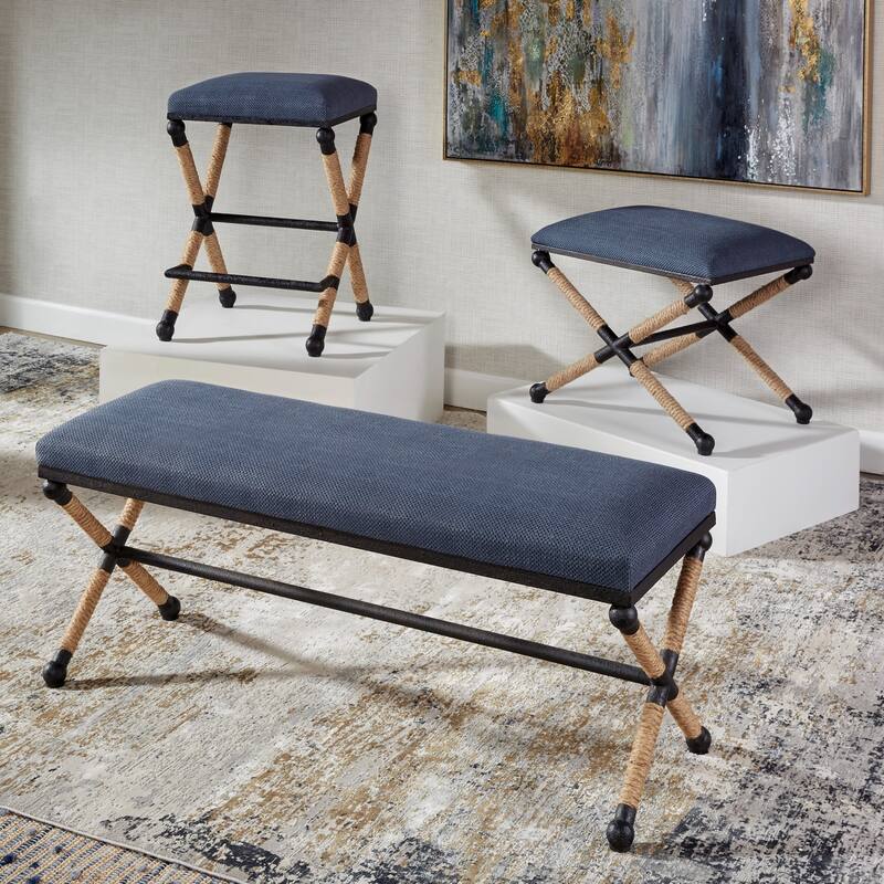 Cushioned Top Bench with Metal Frame - 47.75" - Navy Blue