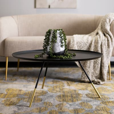SAFAVIEH Orson Coffee Table W/ Metal Gold Cap-Black / Gold - 29"W x 29"D x 15"H