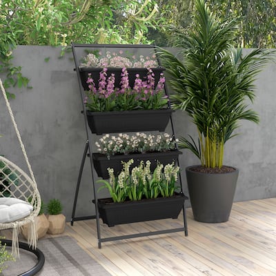 Outsunny Raised Garden Bed, 4 Tier Vertical Garden Planter Set for Indoor or Outdoor, 4 Outdoor Planter Boxes with Stand