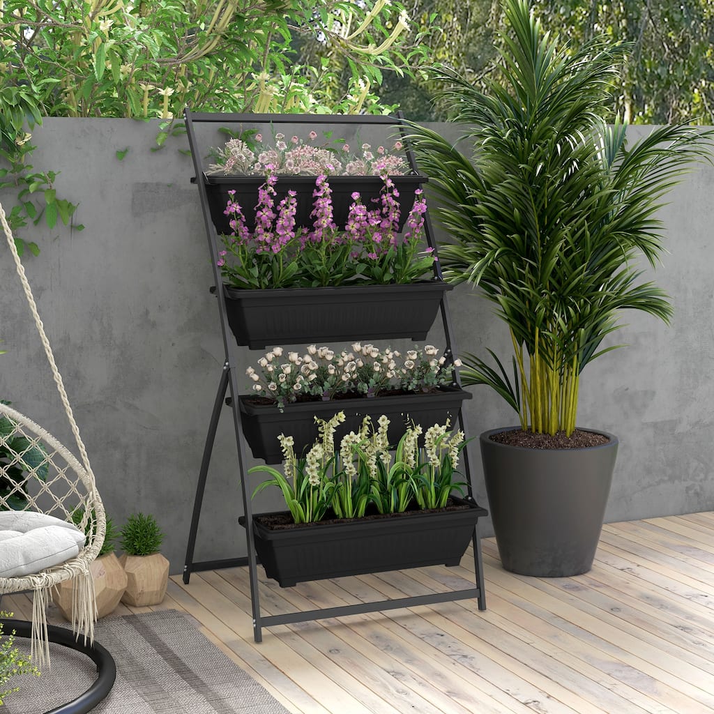 Outsunny Raised Garden Bed, 4 Tier Vertical Garden Planter Set for Indoor or Outdoor, 4 Outdoor Planter Boxes with Stand