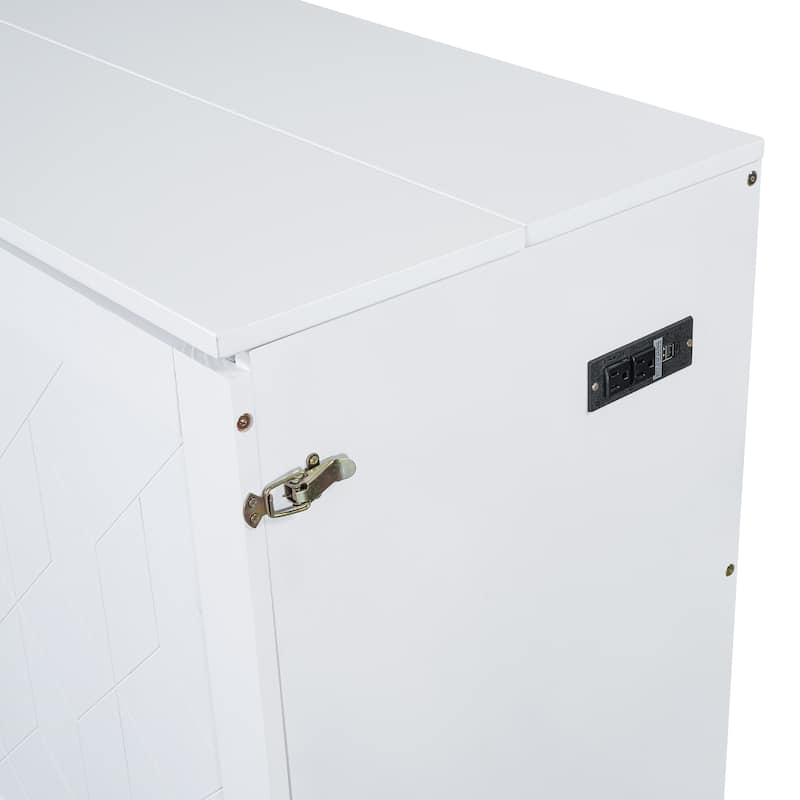 Queen Size Murphy Bed with Pulley System, Storage Drawer, USB Ports, and Sockets, Space-Saving