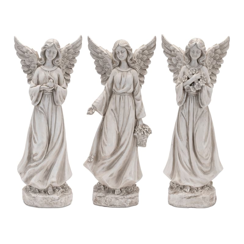 Floral and Bird Angel Figurines - 13.25" - Set of 3