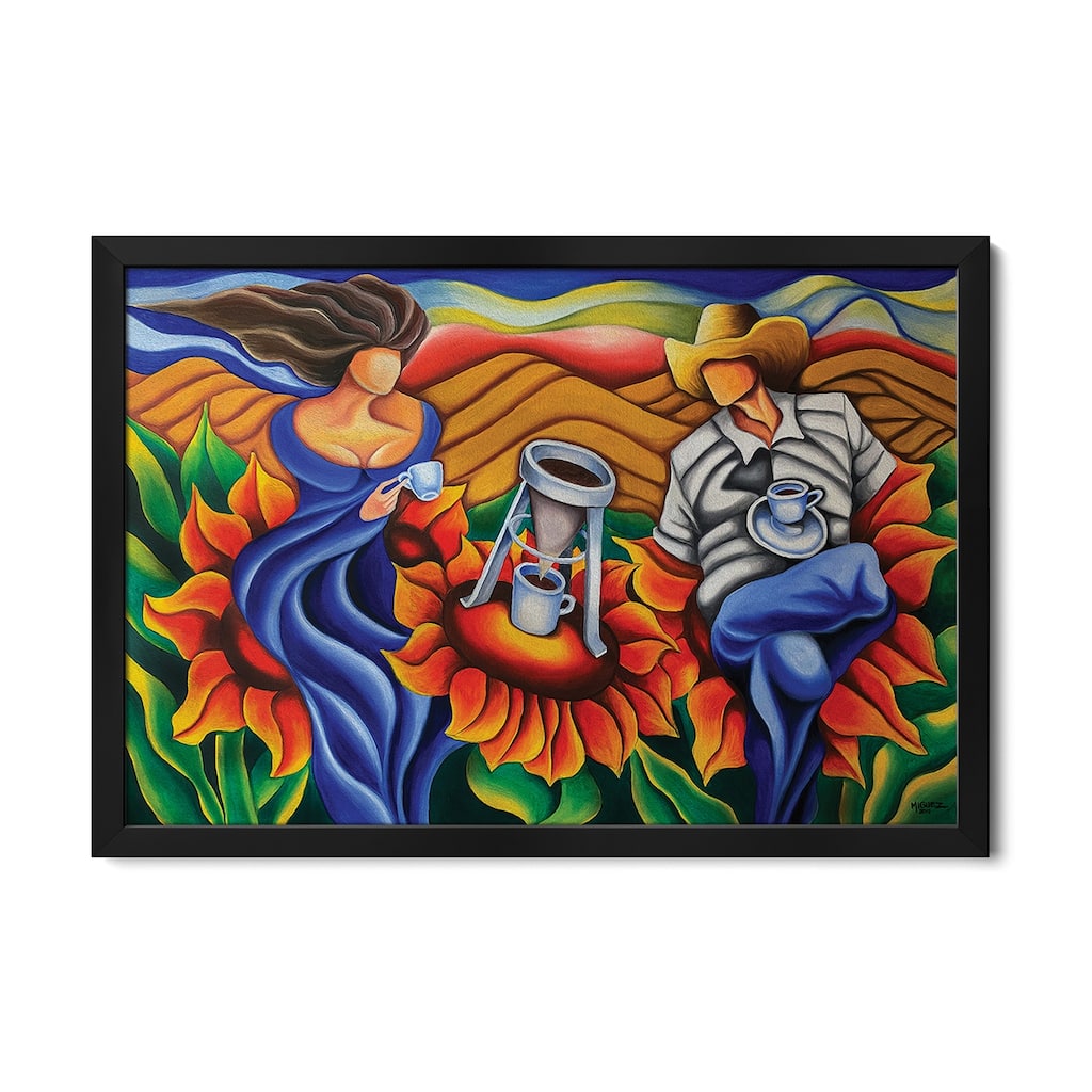 Coffee On Flowers Premium Framed Poster by Dixie Miguez