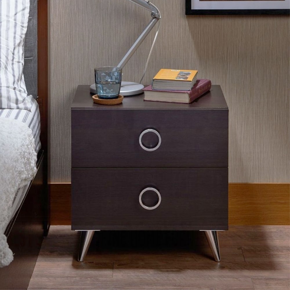 2 drawers mdf nightstand with plastic legs, espresso
