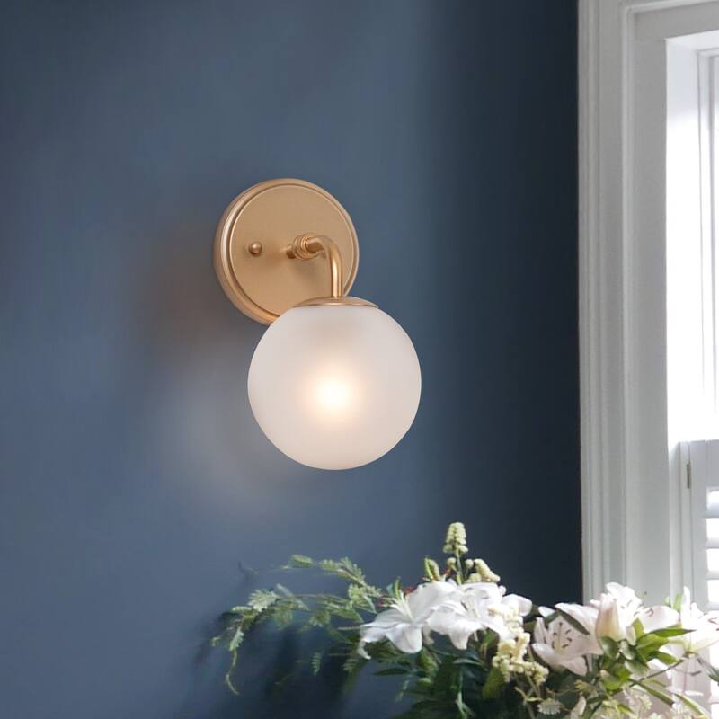 Siya Modern 3-Light Frosted Glass Bathroom Vanity Lights Romantic Gold Statement Wall Sconces Dimmable - L5.5"x W7.5"x H 10" - Gold-1 light