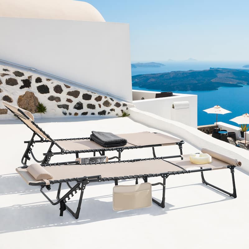 Outdoor Adjustable Textilene Lounge Chair Folding Tanning Chair with Pillow