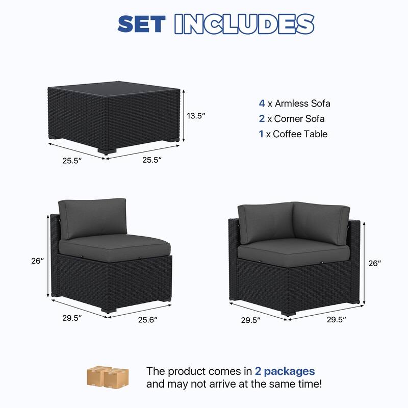 AOXUN Wicker Rattan Outdoor Sectional Sofa Set with Coffee Table