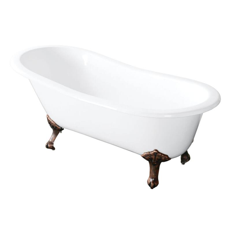 Kingston Brass Tazatina 54" Clawfoot Cast Iron Soaking Tub with - White / Naples Bronze