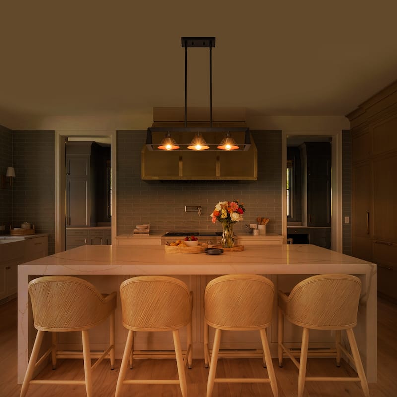 3-Light Industrial Linear Kitchen Island Pendant Light Cone Shades - Dia.25.59-in