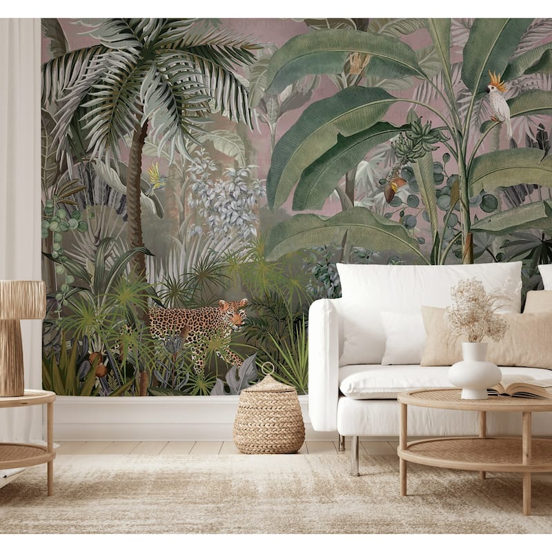 Jungle Adventure Vibrant Wildlife Wallpaper Mural with Lush Greenery