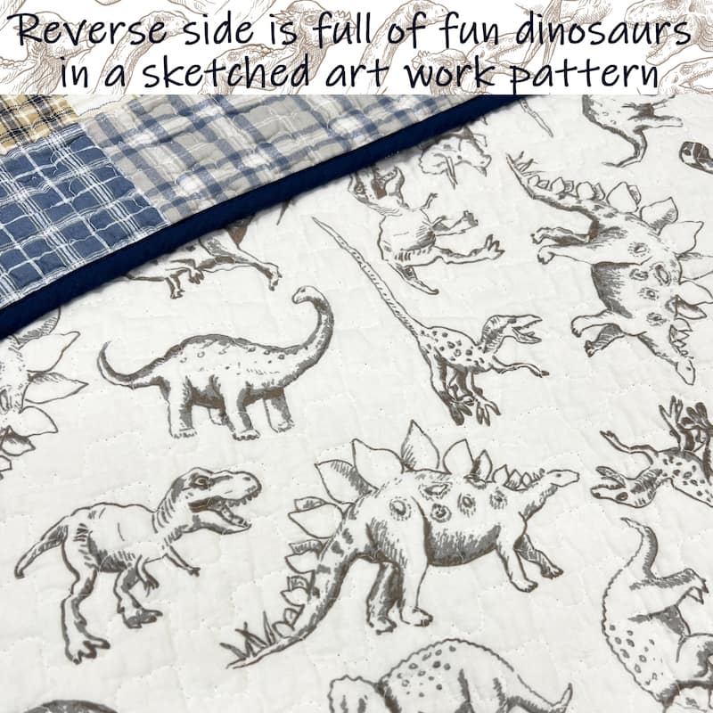 Cozy Line Benjamin Plaid Dinosaur Boy Cotton Quilt Bedding Set