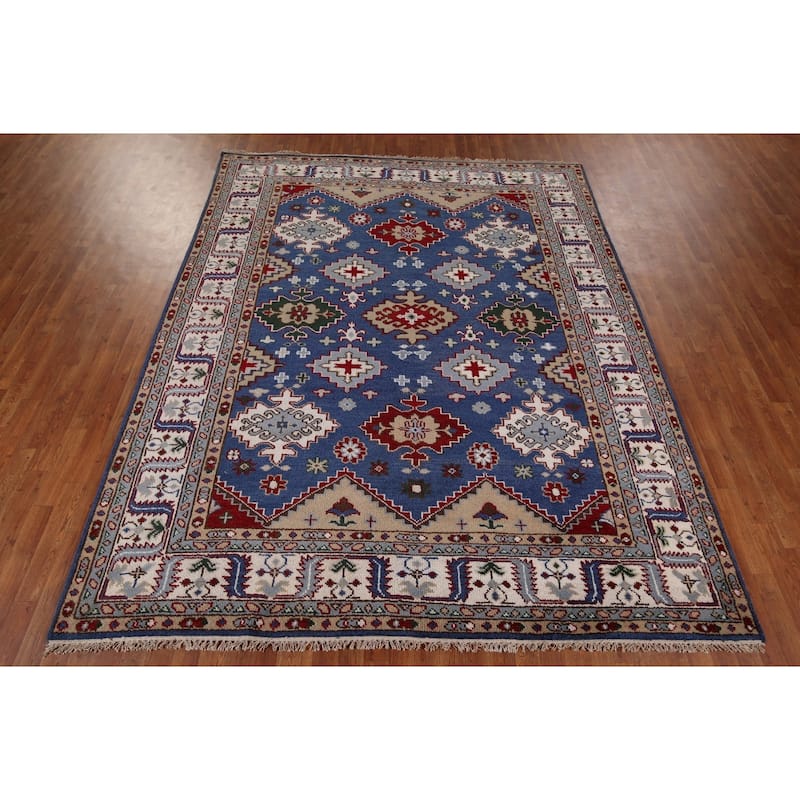 Blue Kazak Area Rug Hand-Knotted Wool Carpet - 8'1" x 9'11"