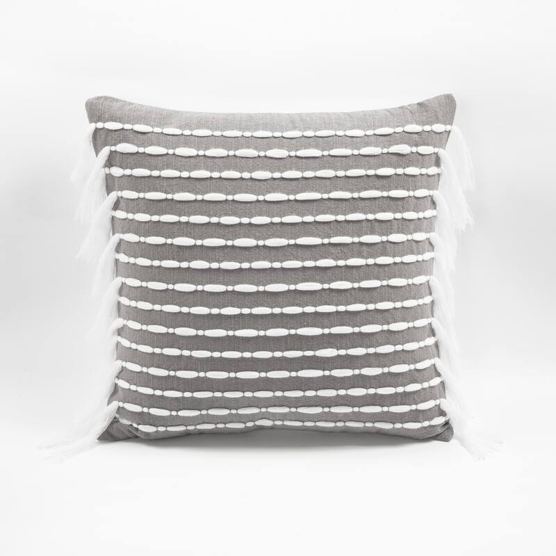 Lush Decor Linear Cotton Tassel Decorative Pillow Cover - Gray