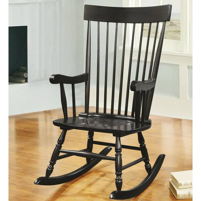 Classic Wooden Rocking Chair with Intricate Spindle Back Design, Offering Unparalleled Comfort and Style. - Black-1
