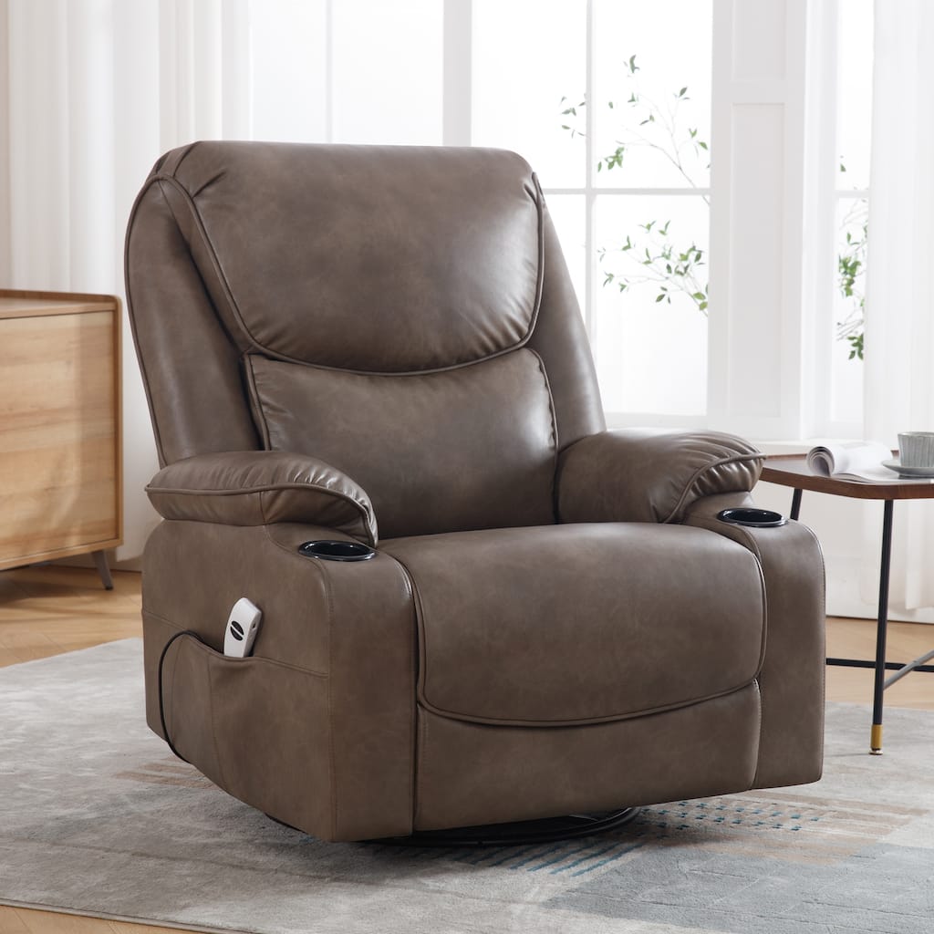HOMYKA 34.2'' Wide Faux Leather Swivel Rocking Power Recliner Chair With USB Port