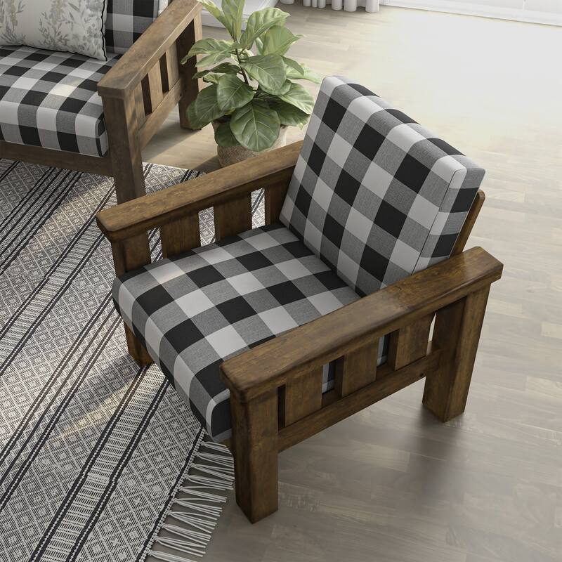 Jimo Rustic Oak Linen Fabric Padded Accent Chair by Furniture of America