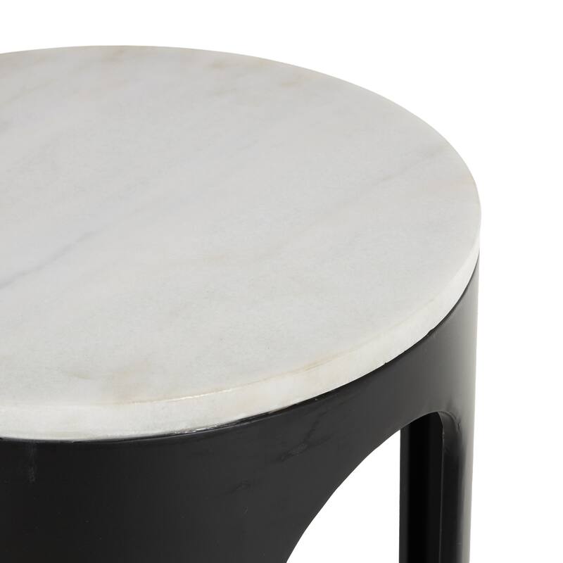 Black Metal Round Side End Accent Table with White Marble Tabletop