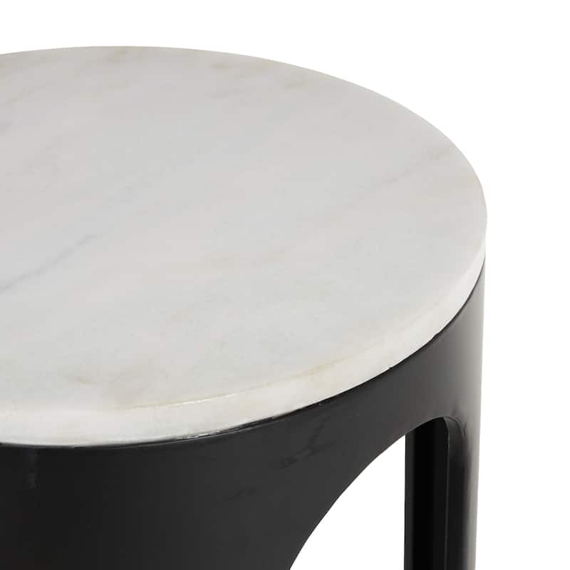 Metal Round Accent Table with White Marble Tabletop - Black - Roche River Decor