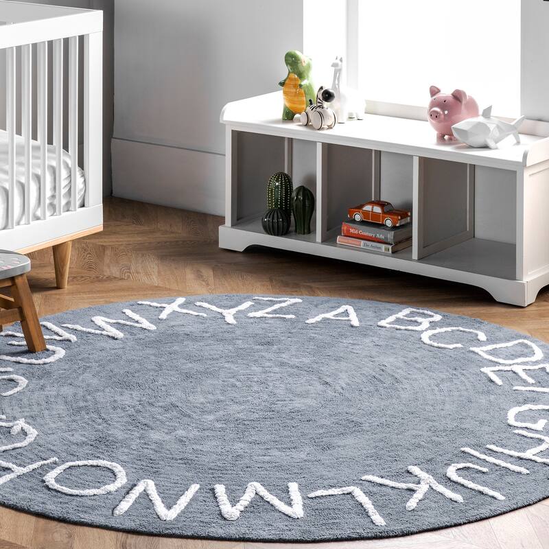 Nuloom Alphabet SpinClean Washable Round Rug