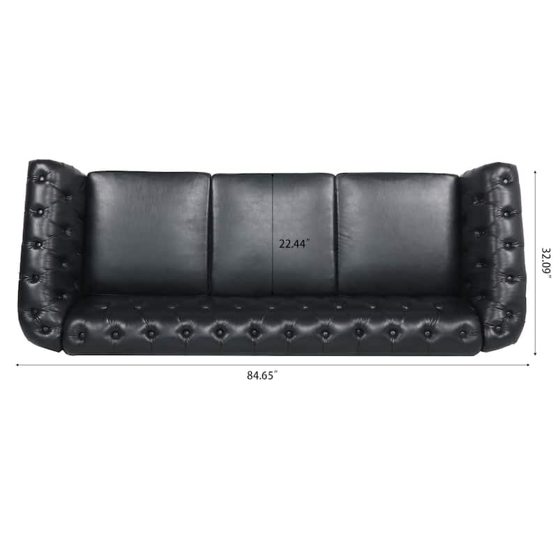 84.65" PU Leather Chesterfield Sofa with Rolled Arms (3-Seater)