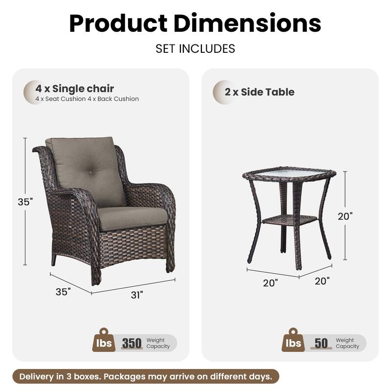 Gymojoy 6-Piece Outdoor Wicker Patio Set - 4 Chairs & 2 Side Tables, All-Weather for Deck, Garden, Pool