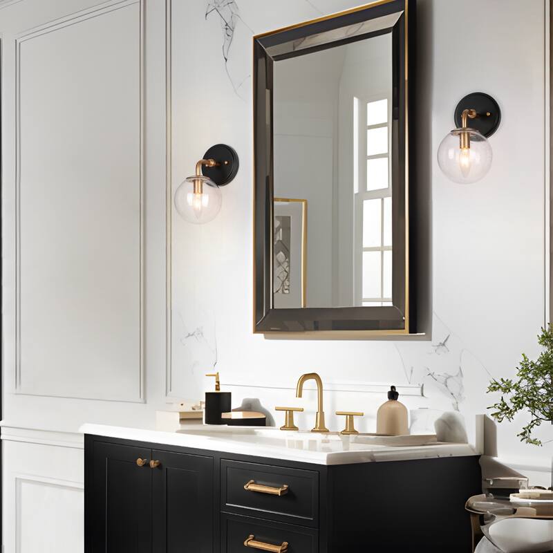 Malryn Modern 1-Light Glass Bathroom Vanity Light Gold Black Wall Sconce