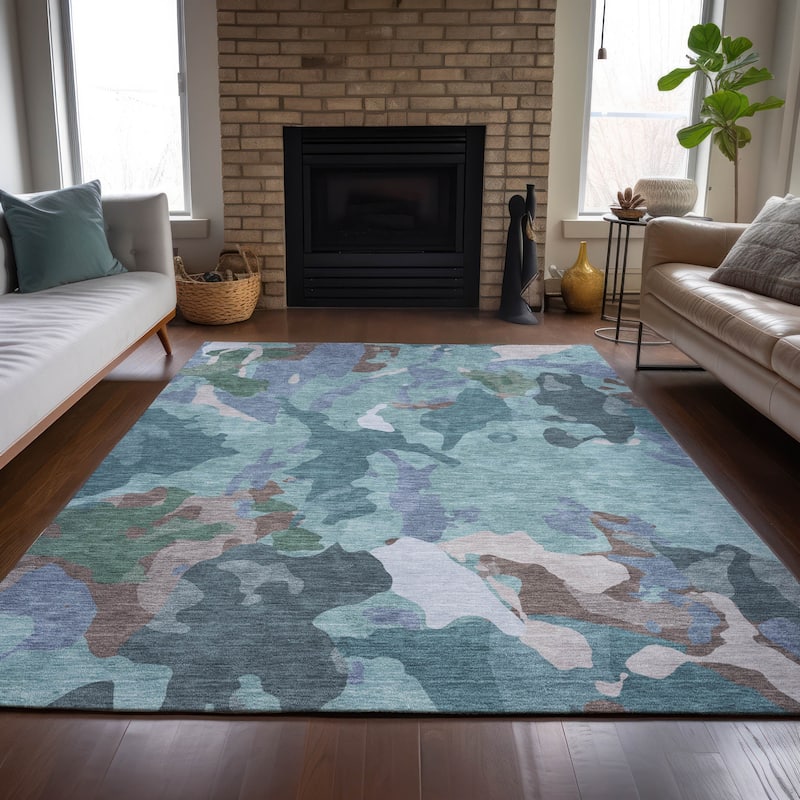 Machine Washable Indoor/Outdoor Modern Brushstrokes Chantille Rug