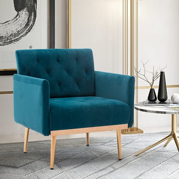 Velvet Accent Chair Modern Tufted Single Sofa Armchair with Gold