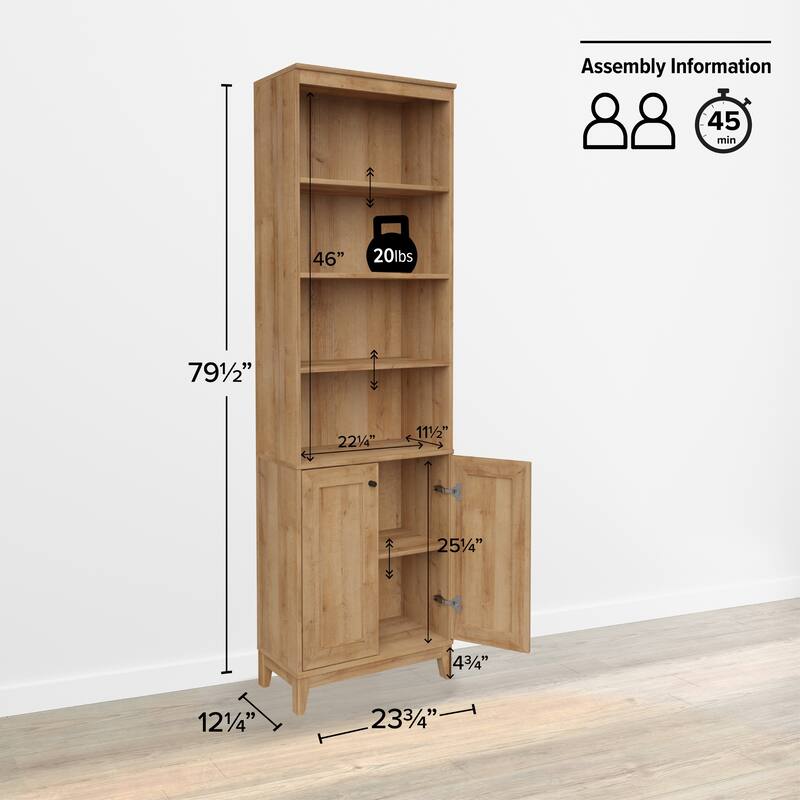 Prepac Yaletown 79.5" H Bookcase, Extra Tall Bookshelf with 4 Shelves and 2 Doors, Accent Bookshelf for Living Room, Home Office