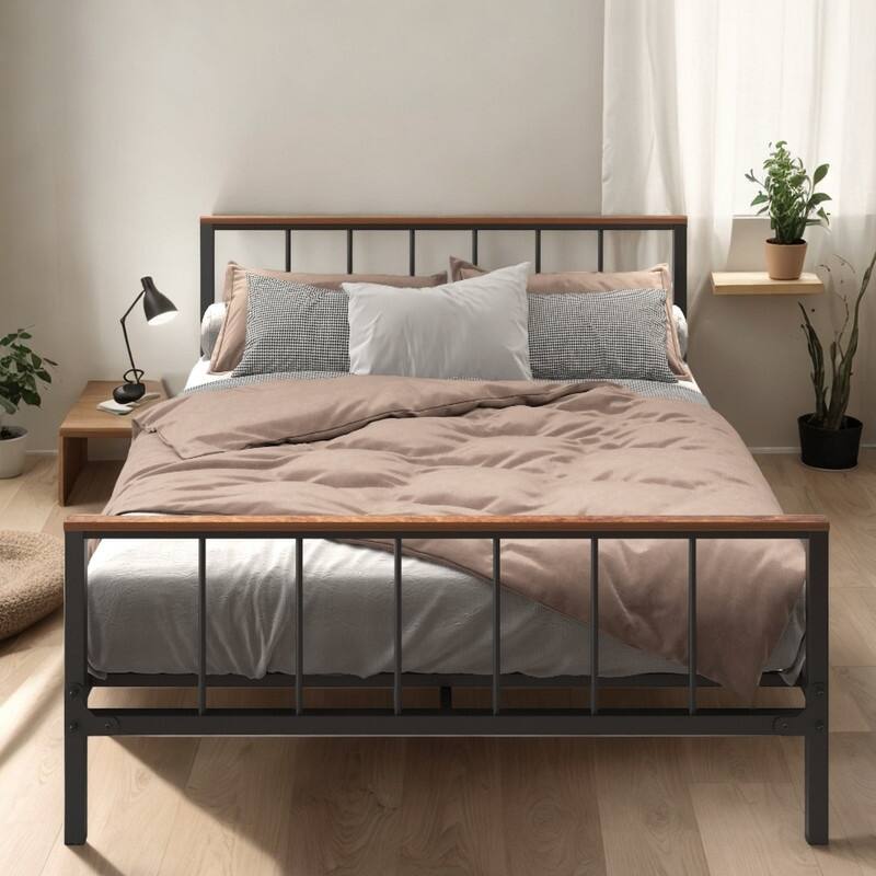 Queen Metal Platform Bed frame with Headboard and Footboard With Sturdy
