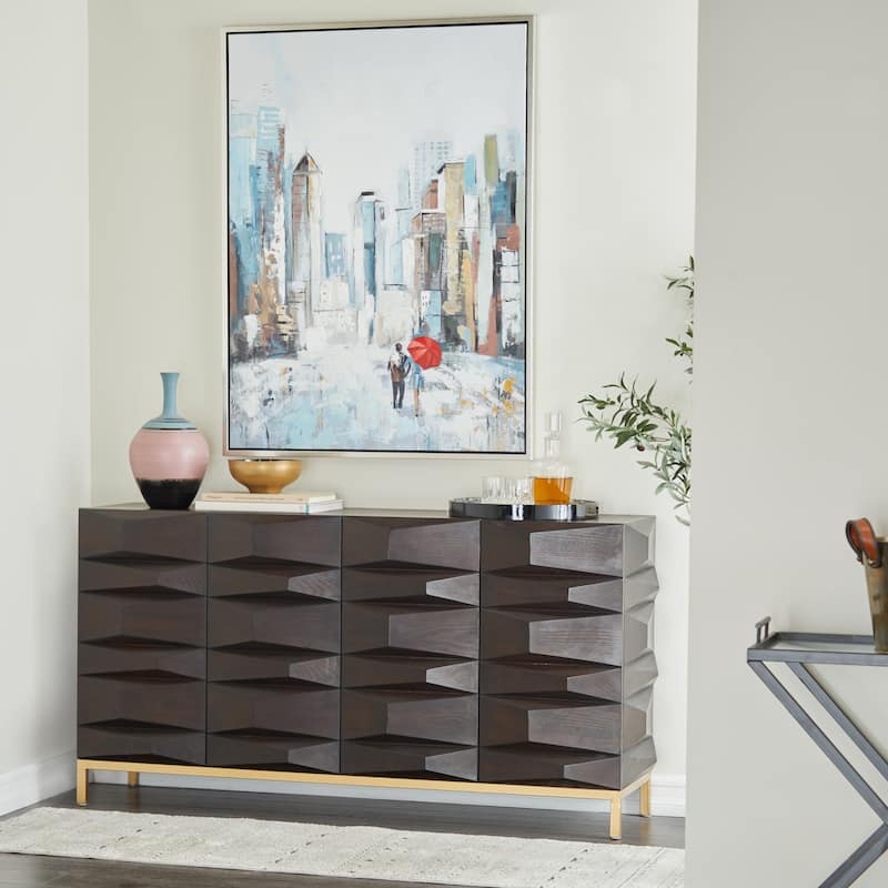 Wooden Geometric 2 Door Cabinet - Dark Brown - Roche River Decor
