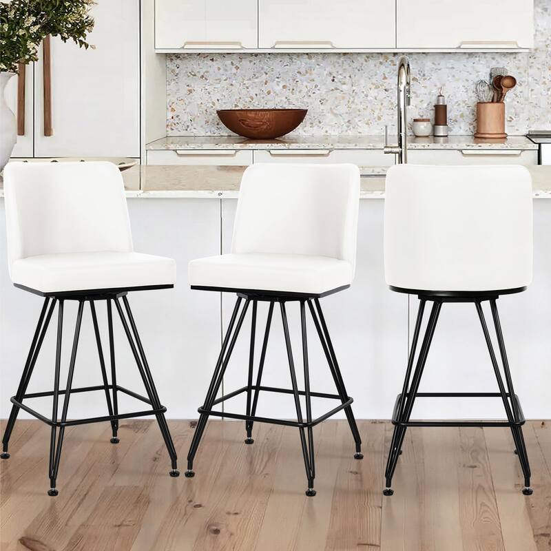 26" Leather/Velvet Swivel Counter Height Bar Stools - 38.2"H x 17.7"W x 19.1"D