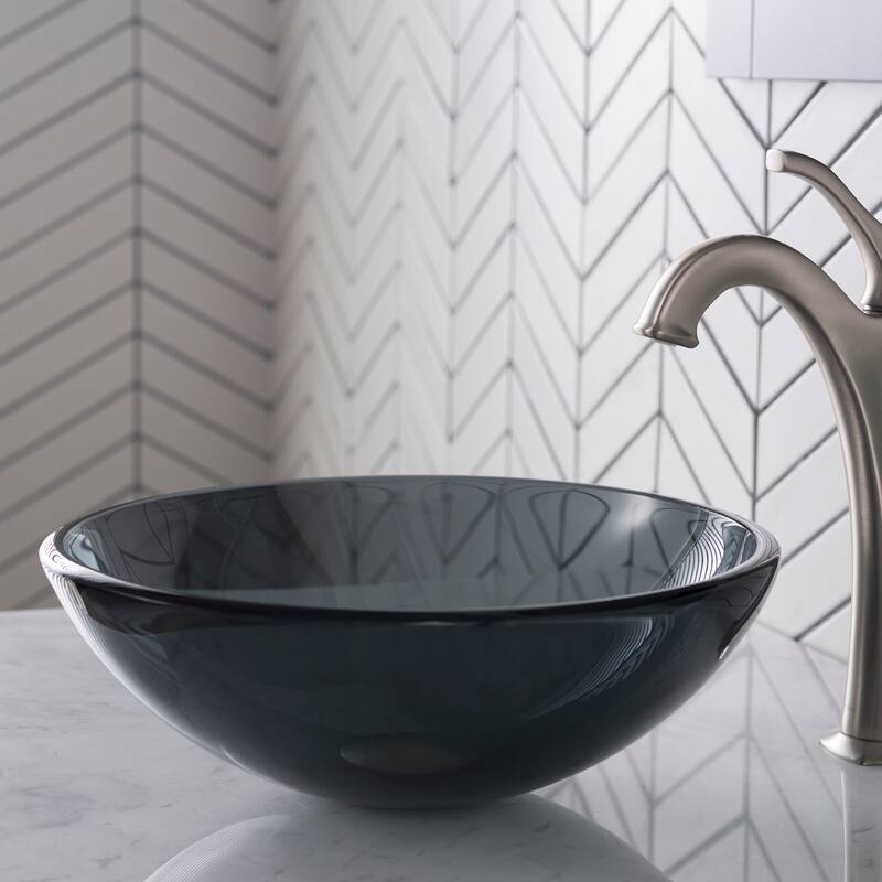 Kraus 14" Clear Black Glass Vessel Bathroom Sink Only