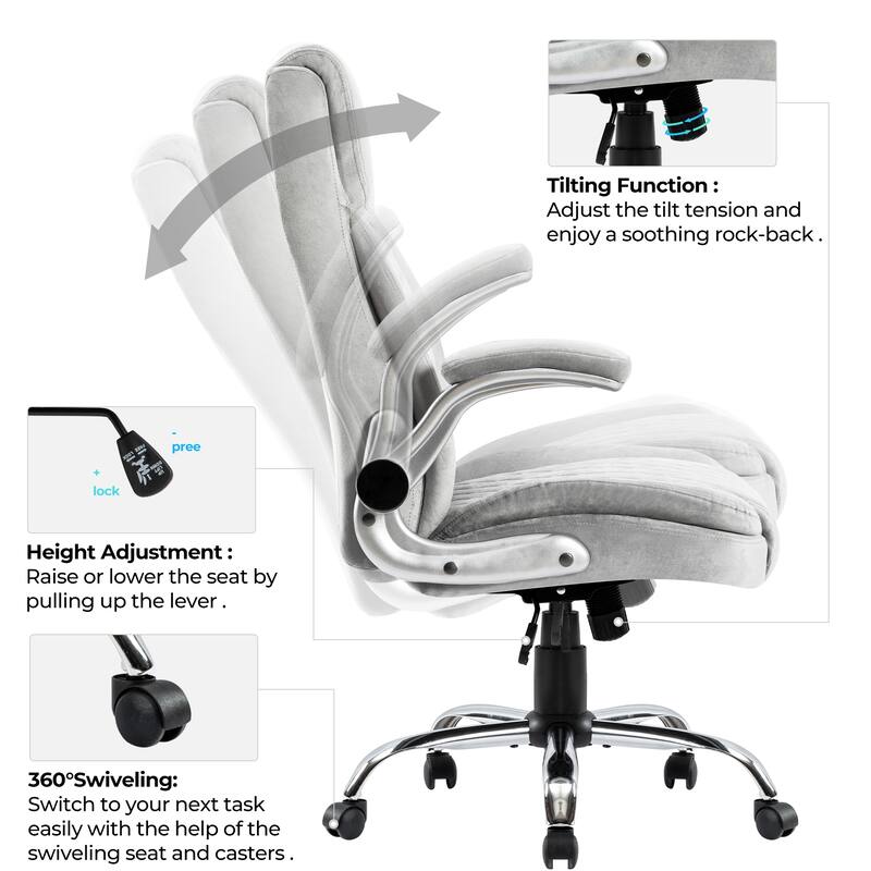 Velvet Home Desk Office Chairs, Adjustable High Back Swivel Accent Chair, Ergonomic Chair with Lumbar Support and Wheels - N/A