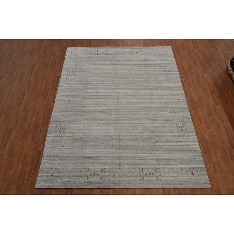 Hand Knotted Oriental 100% Wool Carpet Tribal Animal Pictorial Greys & Charcoal Gabbeh Area Rug - 12' 6'' X 9' 3''