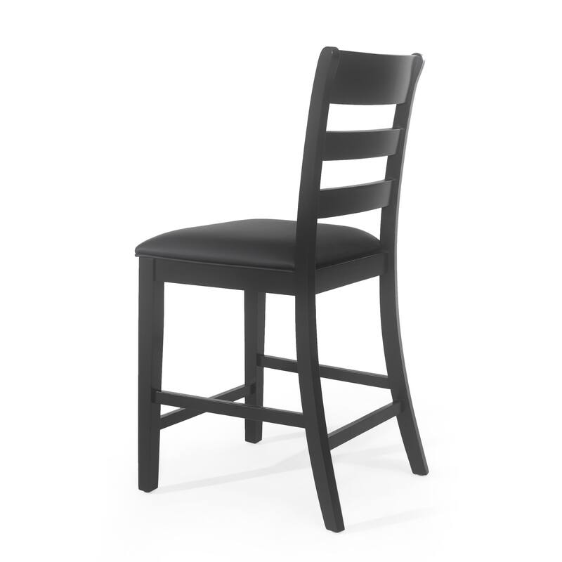 Roomfitters Upholstered Wood Counter Stools, Farmhouse Bar-Height Chairs with Ladder Back for Kitchen Island, Black (Set of 2)