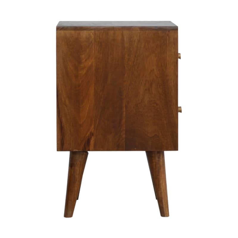 HomeRoots 22" Chestnut Solid Wood Carved Geometric Two Drawer Nightstand