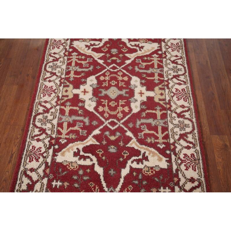 Red & Ivory Oushak Indian Accent Rug Hand-Knotted Wool Carpet - 2'11"x 4'9"