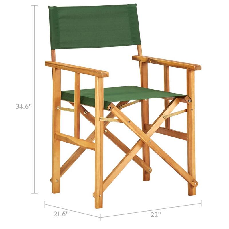 Folding Director's Chairs Set of 2, X Shape Base, Acacia Wood, Green