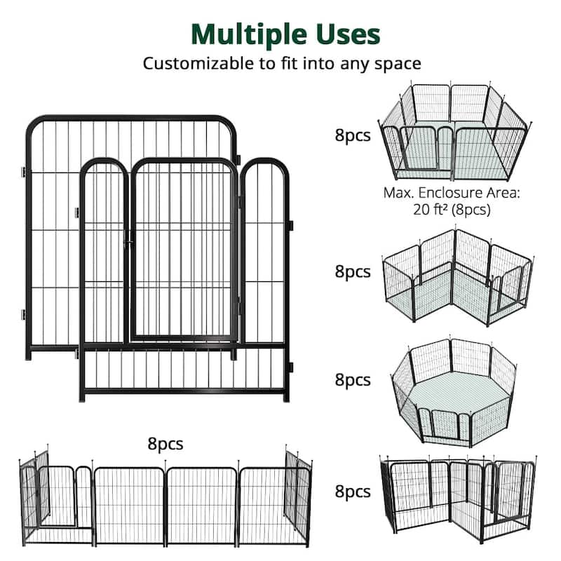 GARPROVM 8 Panels 32" Height Dog Playpen Heavy Duty Pet Fence Indoor Outdoor - 8 Panels 32" H