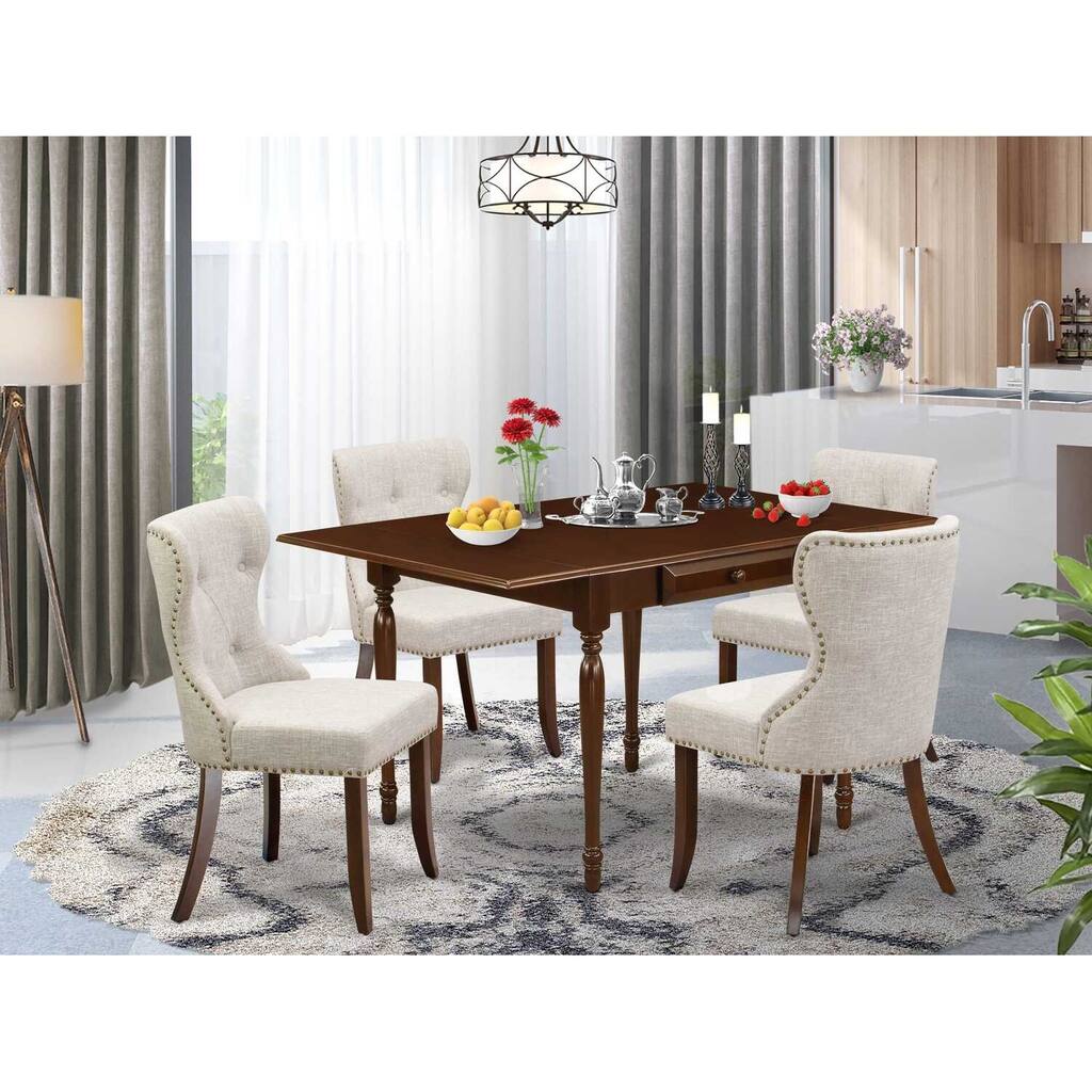 5-Piece Mahogany Finish Solid Wood Top - Dining Room Set Seats-4