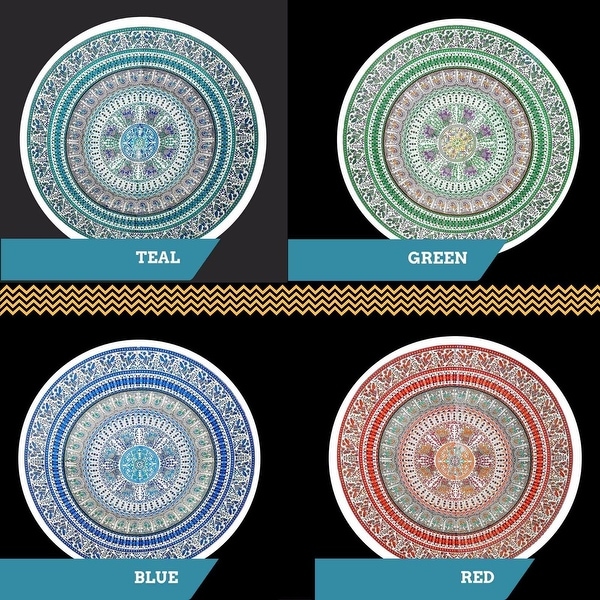 Elephant and Peacock Print 100% Cotton Tablecloth Round 69 inches Blue Green Red Teal. Opens flyout.